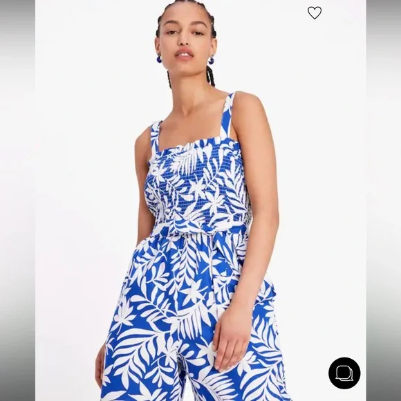 Tropical foliage smocked jumpsuits - Picture 2 of 6